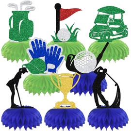8 Stück Golf Waben-Mittelstück Golf Geburtstag Party Dekorationen Golf Happy Retirement Dekoration Golf Motto Babyparty Junggesellinnenabschied Zubehör Schwarz Grün Gold Glitzer
