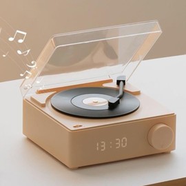 Record Player, 3 Modes Record Player with Bluetooth Speaker, Portable 360 Degree Surround Sound Player, Wireless Turntable Speaker Alarm Clock (Pin)