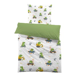 MUSOLEI Dinosaur Bed Linen 135 x 200 cm Children's Vehicle Digger Cars Girls Boys 3D Print Cartoon Dino Children's Bed Linen Microfibre Polyester Duvet Cover 135 x 200 cm with 1 Pillowcase 80 x 80 cm