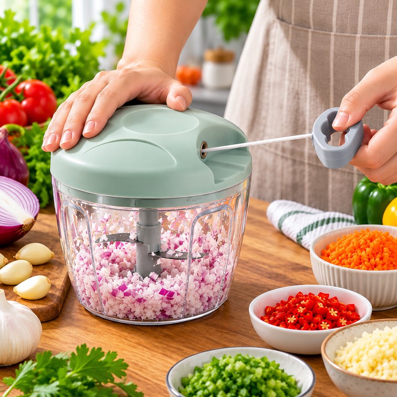 Manual Food Chopper for Kitchen Prep – Hand-Operated Metal Blade