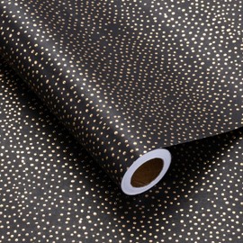 LeZakaa Embossed Wrapping Paper Roll - Dot Pattern with Gold Foil in Black for Birthday, Christmas Holiday - 17 inches x 16.4 Feet