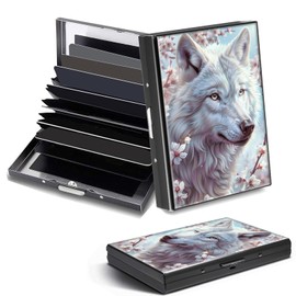 DHYYDSQZ Credit Card Holder, Cute Wolf Design Mini RFID Blocking Aluminum Wallet Slim Metal Hard Case Shell Travel Wallet ID Case Small Credit Cards Case Business Cards for Women Men Girls