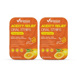 Vitricion Acidity Relief Oral Strips – 60 Fast-Dissolving Strips | Antacids for Heartburn, Acid Reflux, Indigestion and Bloating | Vegan, Non-GMO, Dairy-Free and Gluten-Free | Orange Flavour