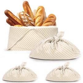 yeload 2 Pack Beeswax Bread Bags, Striped Linen Bento Bags, 14" Cotton Loaf Bag, Reusable Organic Food Storage, Sourdough Bag, Rustic Farmhouse Azuma Bukuro Origami Wrap for Baked Gifts (Beige, 2)