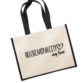 huuraa Ho Chi Minh City My Love Shopper Jute Bag Black 21 Litres for All Fans of Ho Chi Minh City Vietnam Gift Idea for Friends and Family, black