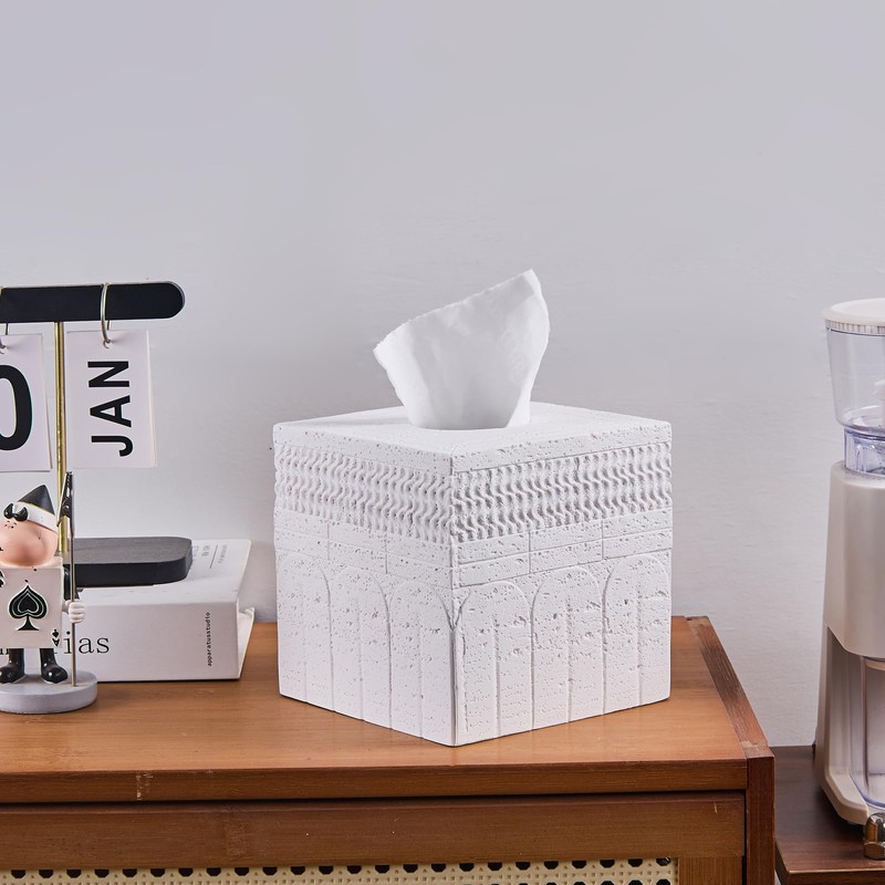 Travertine Tissue Box Cover – Classic Carved Square Resin Tissue