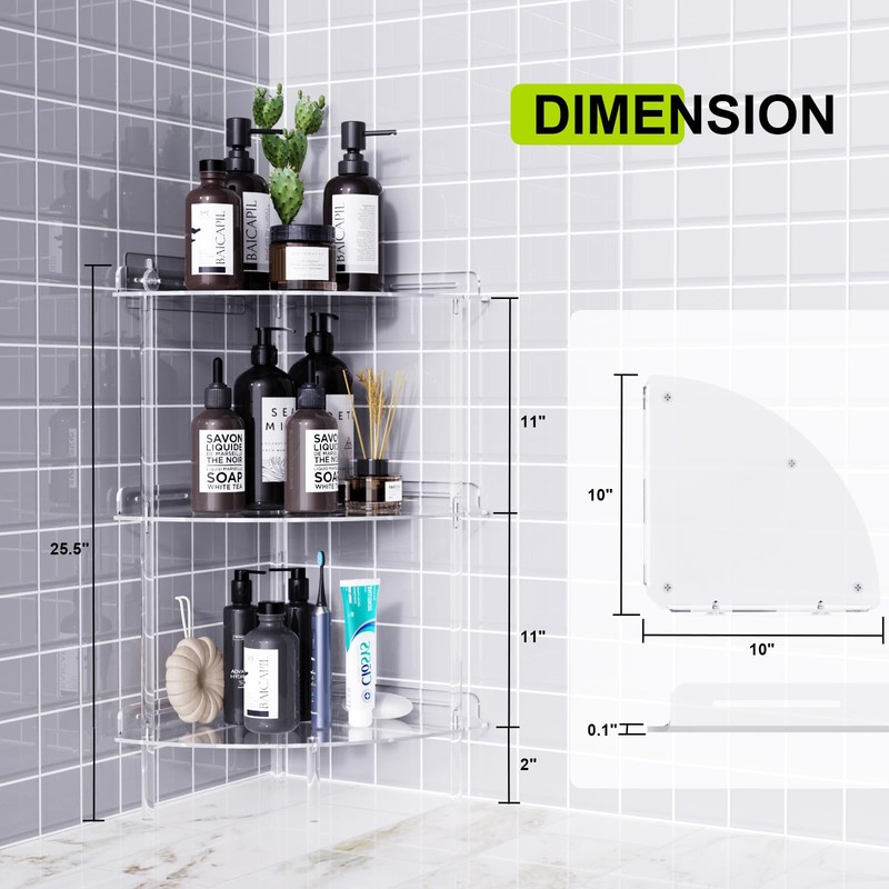 Bakzon Corner Shower Caddy, 3 Tier Acrylic Shower Organizer Corner