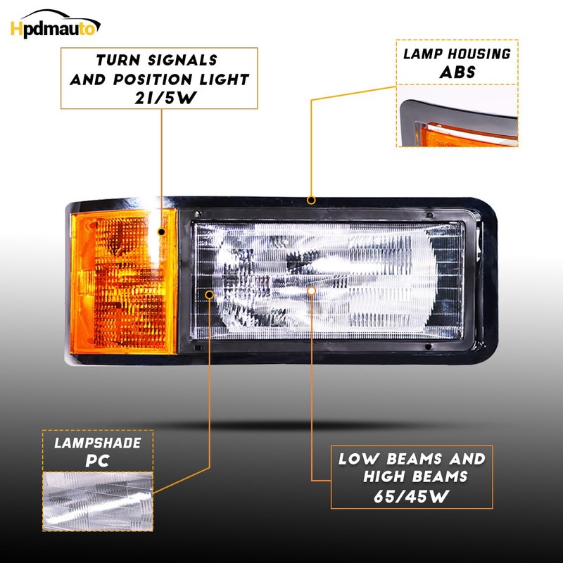 Left headlights for Mack,Replacement Headlamp with turn Signal Bulb Compatible