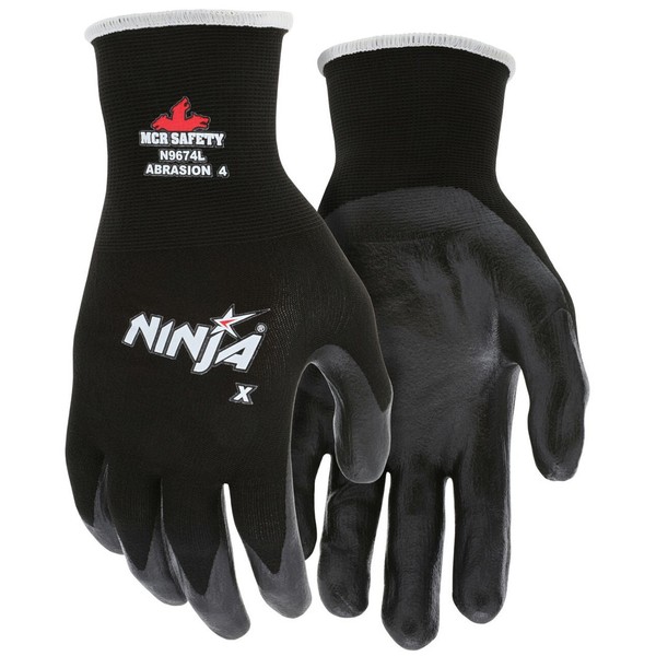 MCR Safety N9674XL Ninja x Bi-Polymer Coated Gloves -Black/Large (1-dozen)