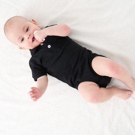 pureborn Baby Boys Polo Bodysuit Pique Short Sleeve Cotton Collared Romper Summer Gentleman One-Piece Outfit Black 9-12 Months