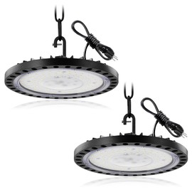 WOWSPEED 2 Packs 100W LED High Bay Light with US Plug, 10000LM 5000K UFO LED High Bay Lights with 5FT Cable, IP65 LED UFO Bay Lighting with Chain&Safety Rope for Warehouse Workshop Factory Garage