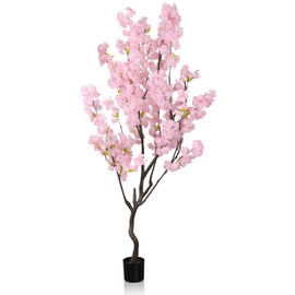 7.2ft Artificial Cherry Blossom Tree for Indoor Decor,Nearly Nature Pink Silk Flowers Fake Tree Tall,Realistic Faux Cherry Plant Wishing Tree Outdoor Front Door Handmade for Office Living Room Decor