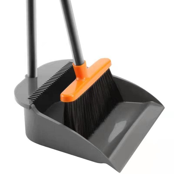 Long Handle Broom with Upright Standing Dustpan Combo for Office