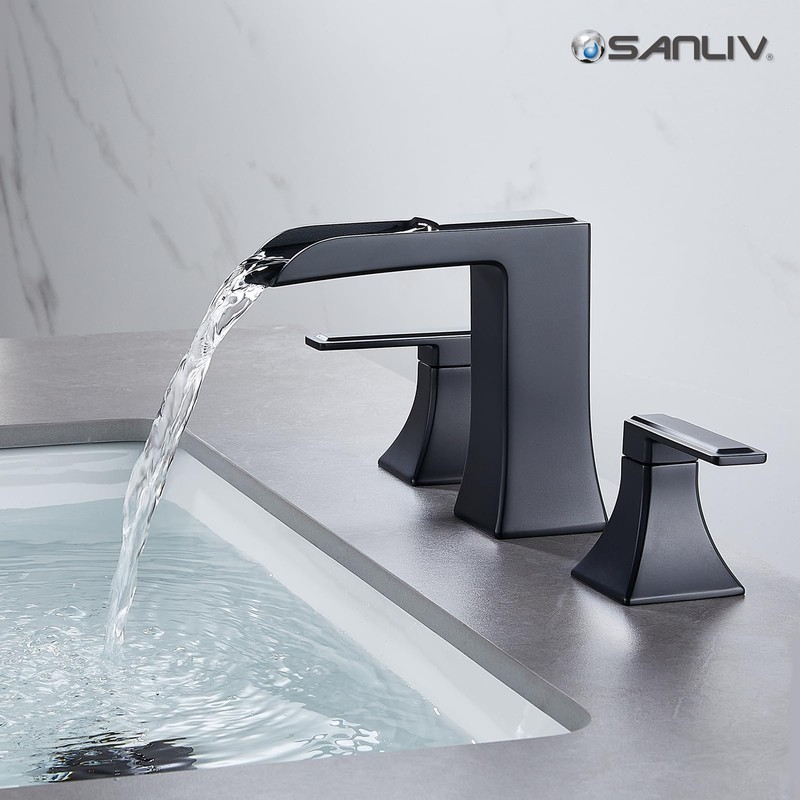 Black Waterfall Bathroom Faucet, Sanliv 3-Piece Widespread Bathroom Faucet for
