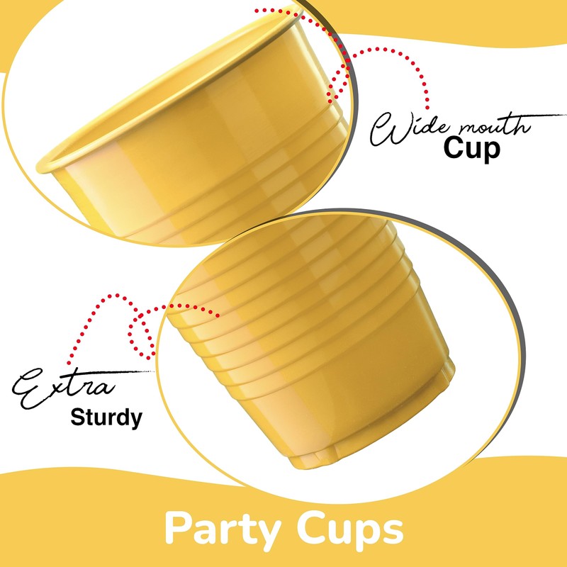 Yellow Disposable Plastic Cups - 100 Pack 12 Oz Plastic