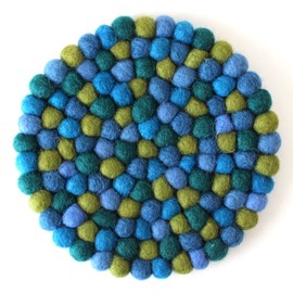 DEKO RANDO Felt Round Coaster, Large, Lime x Blue, 1 Piece