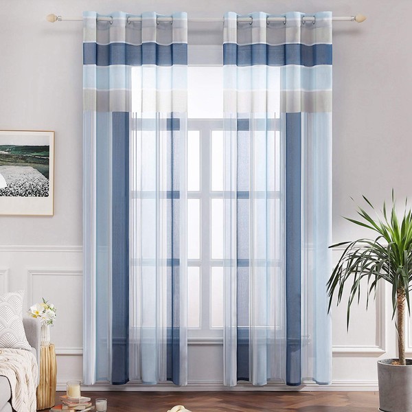 MIULEE Curtains Kitchen Windows and Curtains Voile Children's Bedroom Transparent Curtains for Living Room Windows Home and Bedroom 2 Panels 140 x 260 cm Blue Sky Blue