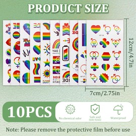 10 Sheets Rainbow Temporary Tattoos, Pride Temporary Tattoos Butterfly/Flower/Heart/Rainbow Tattoos for Pride Festivals, for Women Man Pride Party Favors, Pride Equality Parades Celebrations