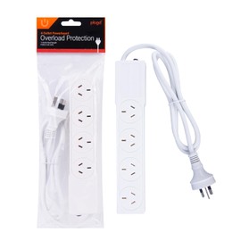 Plugd Power Strip Surge Protector, 4 Outlet Powerboard - 1M Heavy Duty Extension Cord, Power Strip Flat Plug for Conference Rooms, Computer Desktops & More, Reliable SAA Approved AU (4 Outlets)