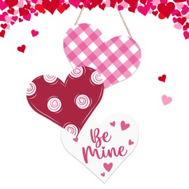 Valentines Day Door Sign Front Door Hanging Sign Three Hearts Be Mine Wooden Door Hanger Wreath Welcome Sign for Wedding Home Room Valentines Decor Supplies