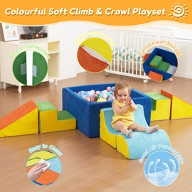 STAOLENE Soft Foam Climbing Blocks and Ball Pit 6PCS Toddler Climbing Toys Indoor Colorful Soft Play Climbing for Toddler for Crawling Sliding Building(Balls not Included)