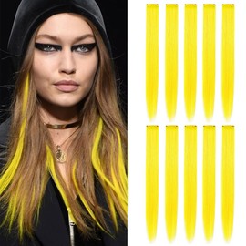 Rhyme 9PCS Princess Party Highlight Yellow Hairpieces 21 inch Colored Hair Extensions Clip in/on for Girls and Women Wig Pieces Hair Accessories (Yellow)