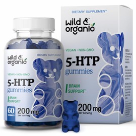 Wild & Organic 5-HTP 200mg Mood Gummies - L-Tryptophan for Relaxation and Natural Calm - 5 HTP Supplement for Brain Support - 60 Vegan, Non-GMO 5HTP Gummies