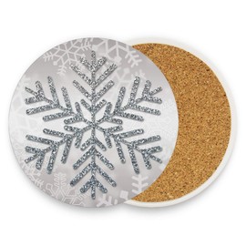 Vibiliyou Silver Glitter Snowflake Pattern Ceramic,Set of 4,silver coasters Drink Coaster with Cork Backing for Friends Funny Birthday Housewarming Bar Coffee Shop Decor