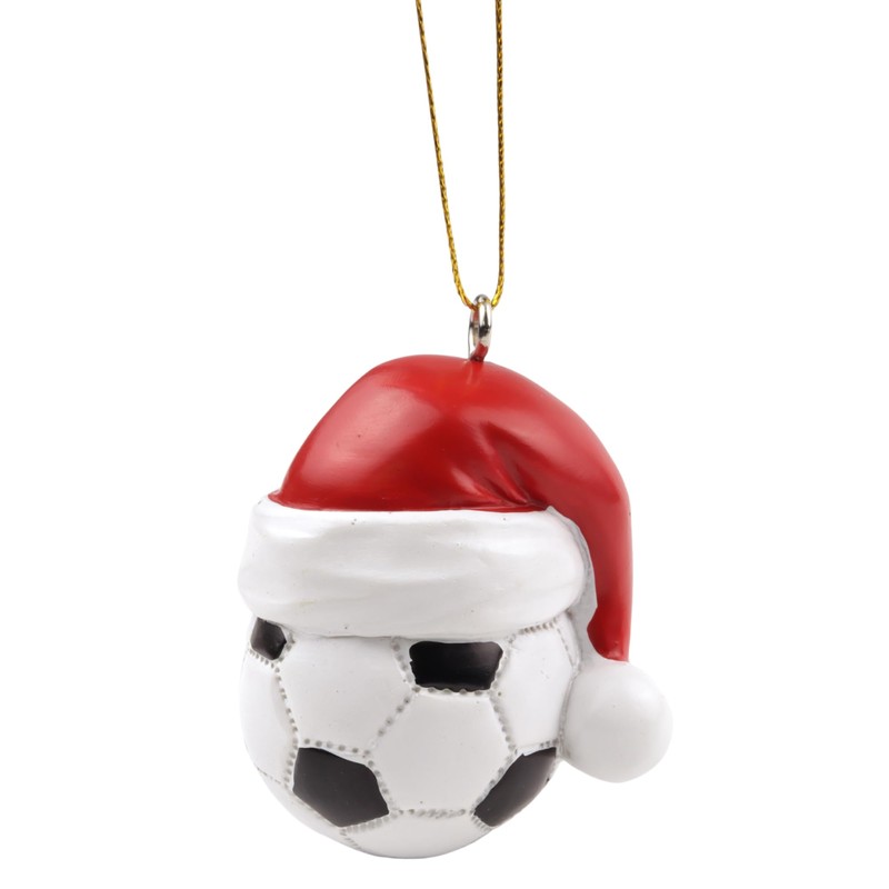 Soccer Ball with Santa Hat Ornament, Christmas Tree Sports Accessory,