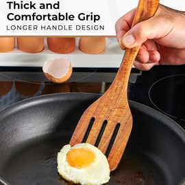 2er Set Pfannenwender Holz, Geschlitzt Pfannenwender, Küchenhelfer Holz Mit Langem Griff, Pfannenwender Holz Spülmaschinenfest Zum Kochen