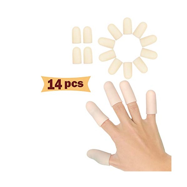 Gel Finger Cots, Finger Protector Support,New Material,Finger Gloves, Finger Sleeves Great for Trigger Finger, Hand Eczema, Finger Cracking, Finger Arthritis and More (Nude, 14PCS M Size)