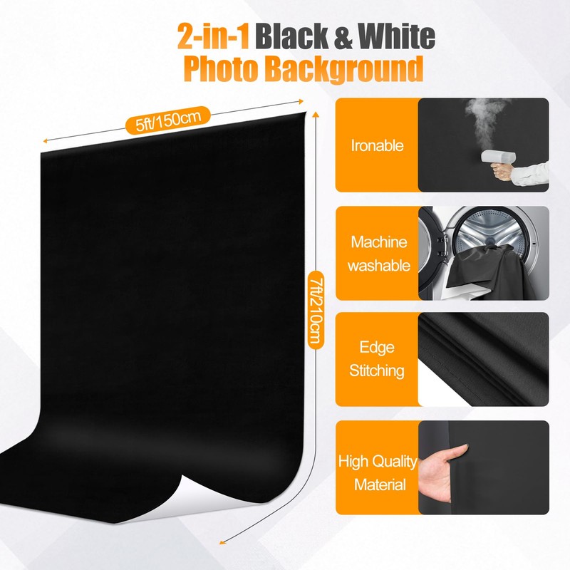 Qoolfoto 5x8ft Black and White 2in1 Revisible Photo Backdrop with