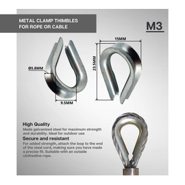 DOJA Industrial M6 Wire Rope Thimble Pack of 50 Size 3 mm Galvanised Steel Cable Thimble for Rope or Cable Rope Clamp Thimbles for Wire Crimping Rope Thimble Rope Eye