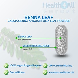 Health4All Senna Leaf 400mg 60 Capsules (V) (not Tablets) Purest: no additives. Natural Vegan Herbal Overnight Relief