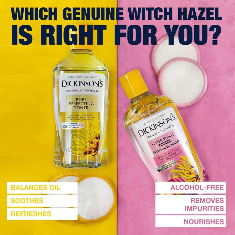 Dickinson's Enhanced Witch Hazel Hydrating Toner with Rosewater, Alcohol Free,