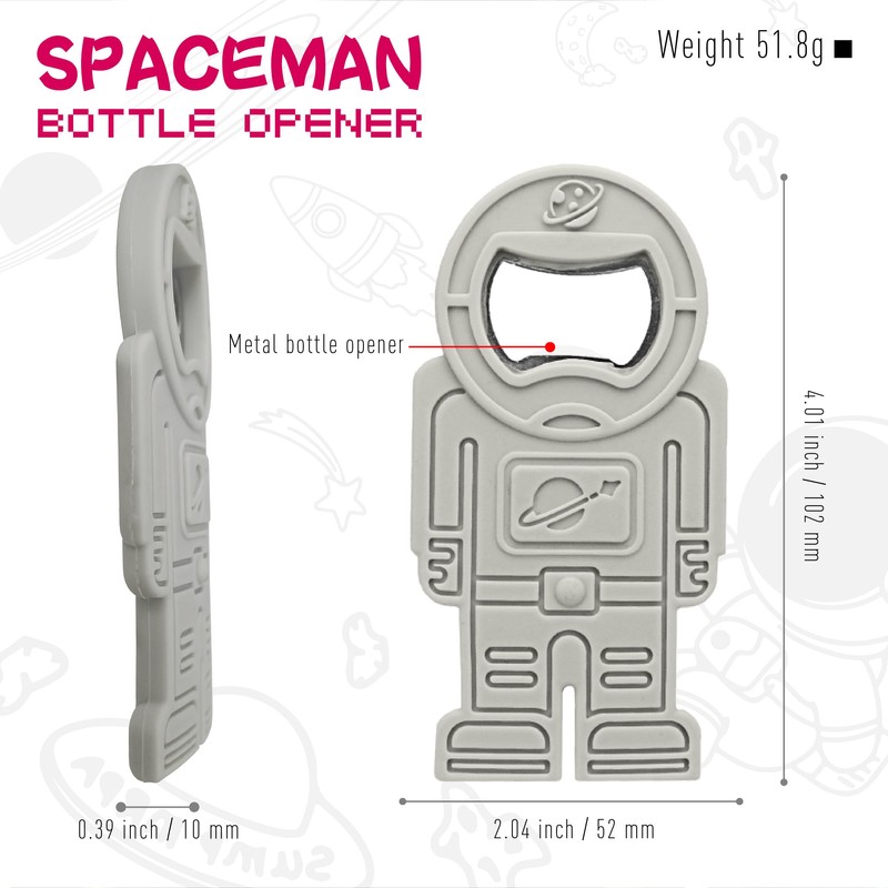 RADIXIUM Astronaut Bottle Opener - Space-Themed Metal and Silicone Tool,