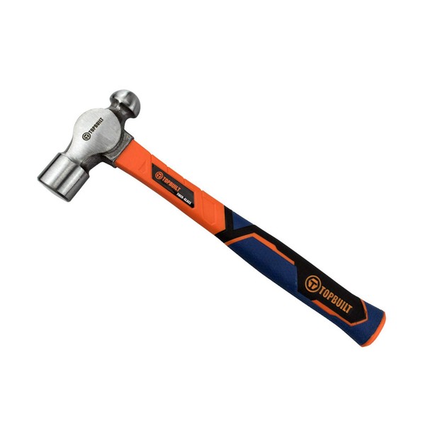 TOPBUILT Fiberglass Handle Ball Peen Hammer with Forged Steel Construction and Shock Resistant Non Slip Handle (16 oz)