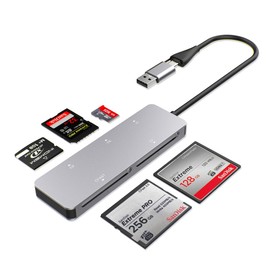 CFast 2.0 Card Reader 5-in-1, USB C USB 3.0 Aluminum Multi-Slot Memory Card Adapter with 5Gbps High-Speed Data Transfer, Simultaneous Reading for CFast/CF/SD/TF/XD Cards