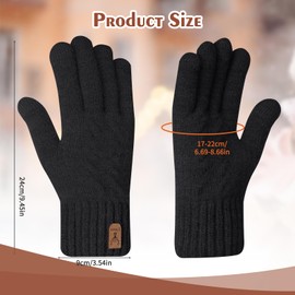 ViEinkaufen 2 Pair Winter Gloves for Women, Thermal Touch Screen Gloves Thick Warm Knitted Gloves with Fleece Lining for Running Cycling Driving Hiking Skiing