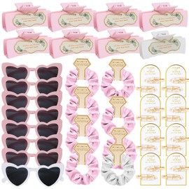 Pink Bridesmaid Gift Set for Proposal, 8PCS Hair Claw, Scrunchies, Makeup Clips & Heart Sunglasses – Bachelorette Party Favors, Bridal Shower & Teen Birthday Gifts