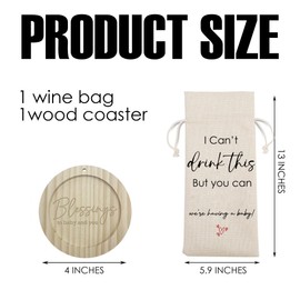 Burlap Wine Bags With Drawstrings & Wood Coaster-I Can't Drink This But You Can We're Having A Baby Funny Bottle Bags-Reusable Wine Gift For Gender Reveal Baby Shower Favors & Supplies-A05