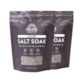PACHA SOAP Co. 슬립 솔트 소크, 2팩, (총 64온스) - 라벤더 향과 스위트 아몬드, 진정 목욕 소크 에이드 PACHA SOAP Co. Sleep Salt Soak, 2 Pack, (Total 64oz) - Lavender Scent and Sweet Almond, Calming Bath Soak Aid