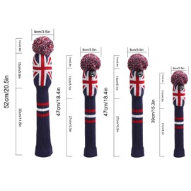 Golf Head Covers Knitted Pom Pom 460cc Golf Driver Fairway Hybrid Club Head Protector, Golf Club Wood Headcovers (UK Flag)