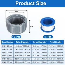 sourcing map 12Pcs 3/4 Inch PT Female Thread PVC Pipe Fitting Cap, Cleanout Water Drain End Caps, Pipe Plug Socket Fittings with Tape for Water Heater Supply Lines, Plumbing, Gray