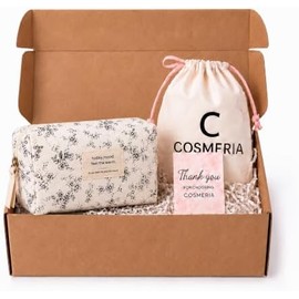 Cosmetic Bag Organizer Travel, Compact Lightweight Accessory for Travel and Daily Use - COSMERIA Black White Floral Quilted