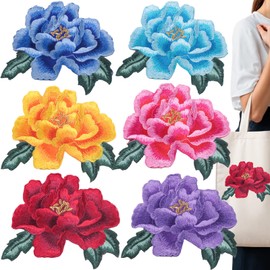 6 parches bordados de flores, parches grandes para planchar, hermosos parches bordados de costura para sombreros, ropa, camisetas, mochilas, jeans, chaquetas