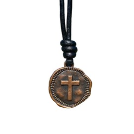 Cross Leather Necklace Mens - Men Cross Coin, Religious Pendant, Medallion Necklaces, Christmas Gift, Catholic Pendant, Christian Charms, Women Gifts to Husband Cute Crosses Best Friend (Copper)