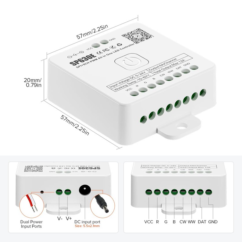 BTF-LIGHTING SP630E Bluetooth Controllers 4 Zones 2.4GHz RF RB2 Remote