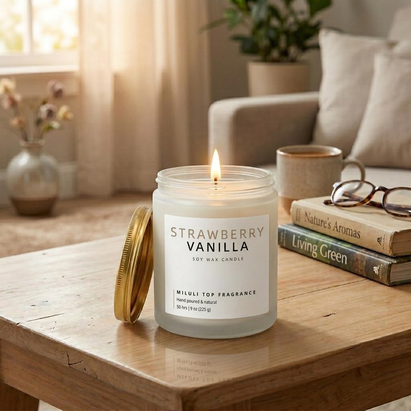 Miluli Strawberry Vanilla Scented Candles for Home - 15% Essential