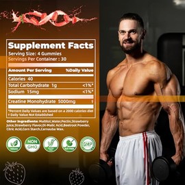 Nutravita Gomitas de monohidrato de creatina para hombres y mujeres: 5 g de monohidrato de creatina por ración, sin azúcar, veganas, sabor a fresa, 12